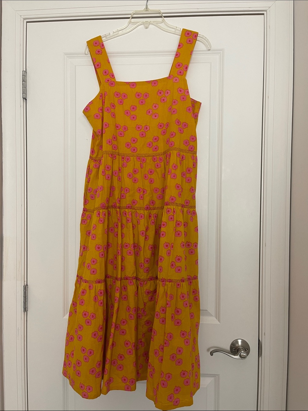 Mata Traders 100% Cotton Tiered Floral Midi Dress Cottage Boho Medium Pockets